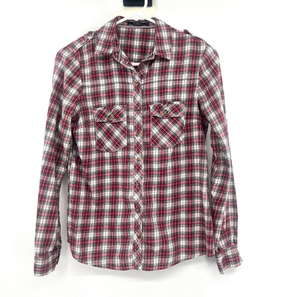 Mohito Collection Cotton Plaid Red Black White Button Front Shirt EU 34 US XS